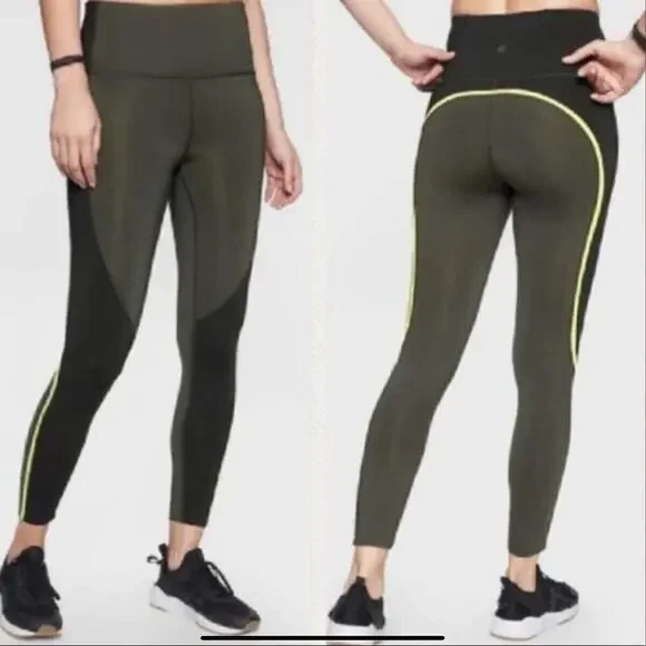 Athleta Spar Colorblock 7/8 Tight Legging Green & Black XS - Picture 1 of 5